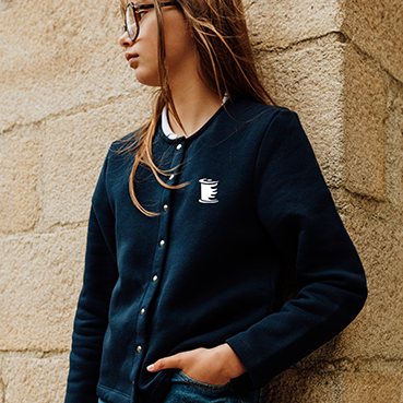 Cardigan à pressions, marine, brodé au logo de votre école
