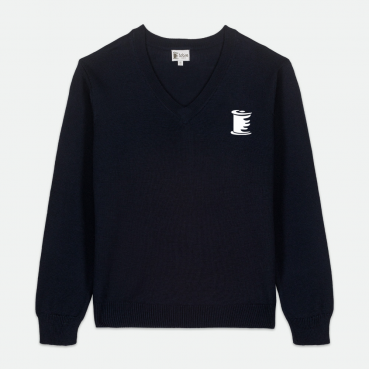 Pull col V, marine, brodé au logo de votre établissement