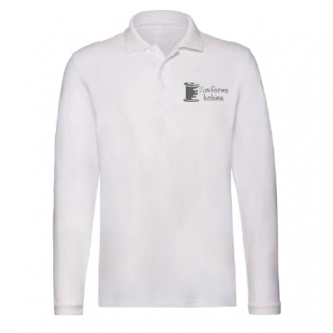 Polo mixte, manches longues, blanc, brodé au logo de votre école