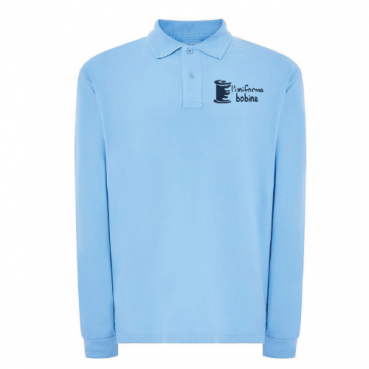 Polo manches longues, bleu ciel, brodé au logo de votre école