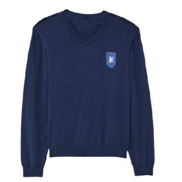 Pull V avec écusson de votre école cousu