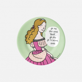 Assiette verte avec une princesse qui dit  je ne dis pas berk...je dis je n'aime pas