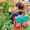 Cartable Louison - Vert et corail en cuir