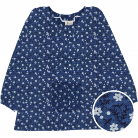 Tablier d'école pour maternelle, imprimé fleuri. Modèle pomme. La broderie sera réalisée en rouge.