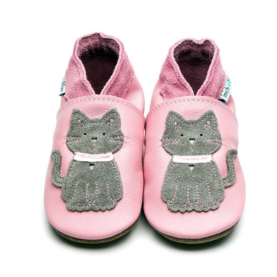 Chaussons rose - Chat gris 