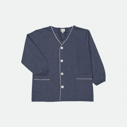 Ste Geneviève - Tablier école garçon, col V - Bleu Jean