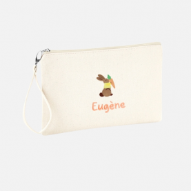 Trousse scolaire brodé personnalisable lapin carotte jaune