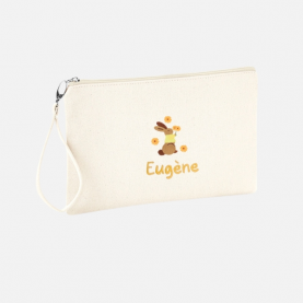 Trousse scolaire personnalisable lapin - fleurs orange