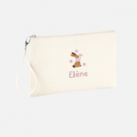  Trousse  école personnalisable lapin - fleurs rose