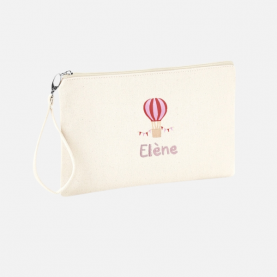 Trousse école personnalisable - Montgolfière rose et grenat
