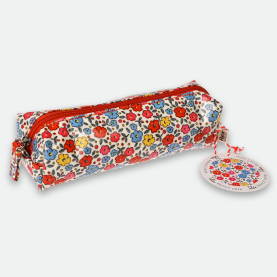 trousse scolaire fleurs rouge