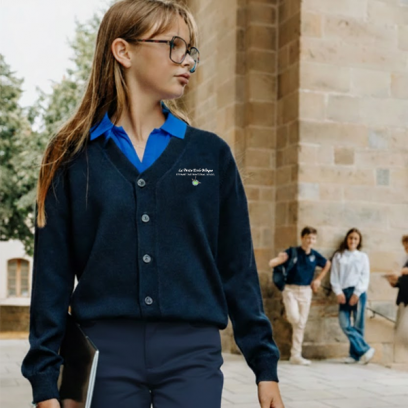 La Petite école Bilingue - Gilet col v marine brodé