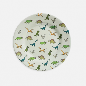 Assiette à dessert vert/gris avec motifs de dinosaures