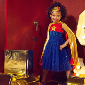 Déguisement Super-Héroïne bleu rouge et doré