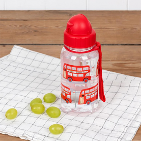 Gourde pour enfant à motifs de bus londonien avec une paille intégrée