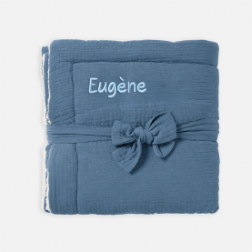 Couverture peluche double en gaze de coton et microfibre -  Pierre bleue