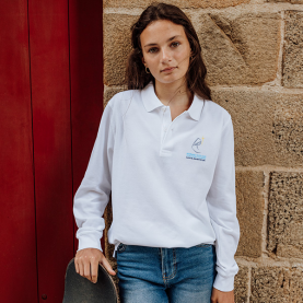 Polo manches longues mixte brodé, Ste J. d'Arc Agnetz – Blanc