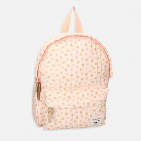 Sac à dos enfant motif petites fleurs roses, tissu souple et résistant, bretelles réglables, lanière de portage, fermeture zippée, parfait dès 2 ans pour la crèche ou la maternelle.