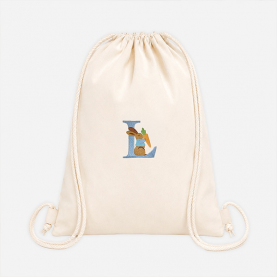 Sac de gym lapin fleuri avec lettre personnalisable bleue