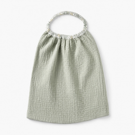 Serviette élastiquée d'un côté vert grisé et de l'autre motif palmier