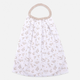 Serviette élastiquée imprimés feuilles blanches et beige