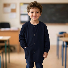Tablier école mixte à pressions, court couleur marine de la marque Le Tablier Bobine.