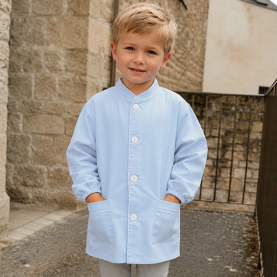Tablier école garçon à col Mao ciel de la marque Le Tablier Bobine.
