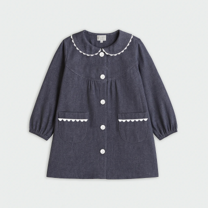 St Louis Blaise Pascal - Tablier col claudine fille, Bleu jean