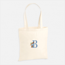 Tote bag lapin fleurs avec lettre personnalisable bleue