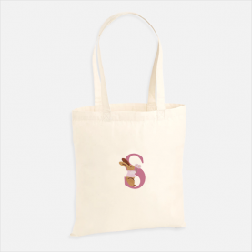Tote bag lapin fleurs avec lettre personnalisable rose