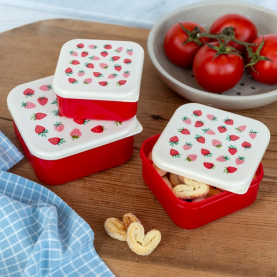  Lot de trois boîtes à goûter empilables Fraises