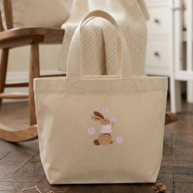 Mini tote bag brodé Pâques lapin rose