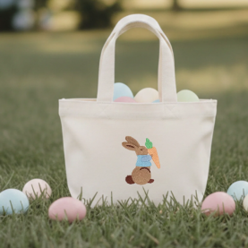 Mini tote bag brodé Pâques lapin bleu