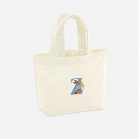 Mini Tote bag lapin fleurs avec lettre personnalisable bleue