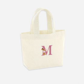 Mini Tote bag lapin fleurs avec lettre personnalisable rose