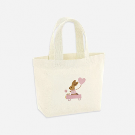 Mini tote bag brodé Lapin carriole rose