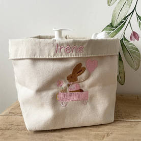 Panier lapin rose avec prénom personnalisable