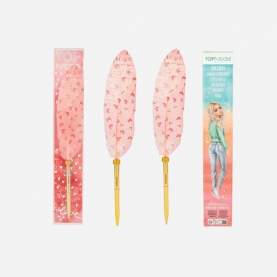 Stylo à plume Top Model - Rose à motif cœurs