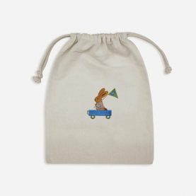 Pochette cadeau brodée lapin cariole bleu et vert