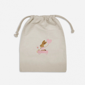 Pochette cadeau brodée lapin carriole rose