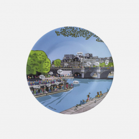 Assiette à dessert bleu avec comme paysage le pont neuf