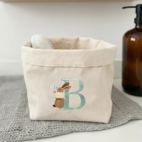 Panier lapin jaune avec lettre personnalisable
