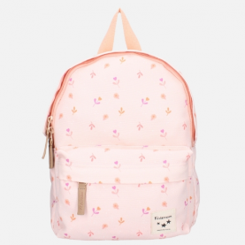 Sac à dos enfant avec motif de fleurs roses, bretelles réglables, étiquette porte-nom, idéal pour la rentrée scolaire en maternelle.