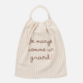 Serviette élastiquée rayé galet brodé je mange comme un grand 