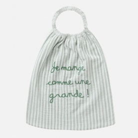 Serviette élastiquée rayé brodé je mange comme une grande