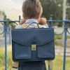 Cartable Arsène - Bleu acier en cuir