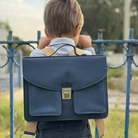 Cartable Arsène - Bleu acier en cuir