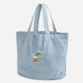 Cabas jean clair brodé lettre avec lapin jaune <br> +13 € de broderie