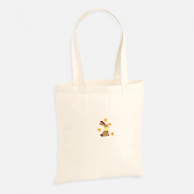 Tote bag brodé lapin fleurs orange personnalisable