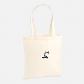 Tote bag brodé montgolfière lapin cariole bleu marine personnalisable